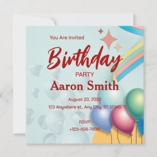 Birthday Invitation Personalise Card