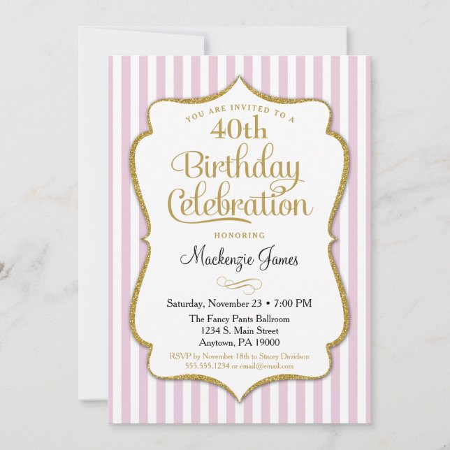 Birthday Invitation Pink Gold Adult Teen Tween (Front)