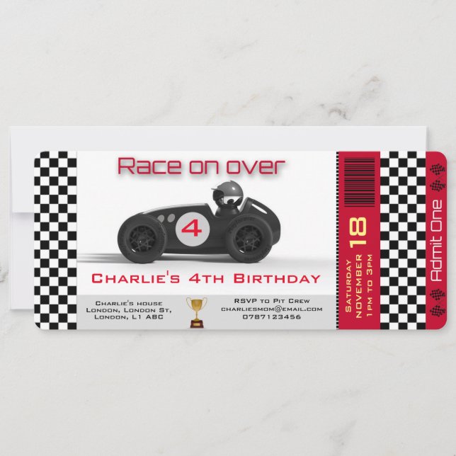 Birthday Invitation Racing Car Theme personalized (Front)