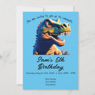 Birthday Invitation Roaring Dinosaur. Editable.