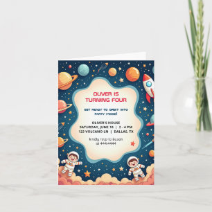 Birthday Invitation Space Astronaut Folded Card