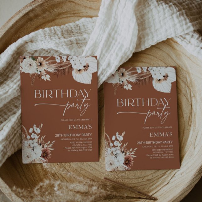 Birthday Invitation Terracotta Boho Pampas (Creator Uploaded)