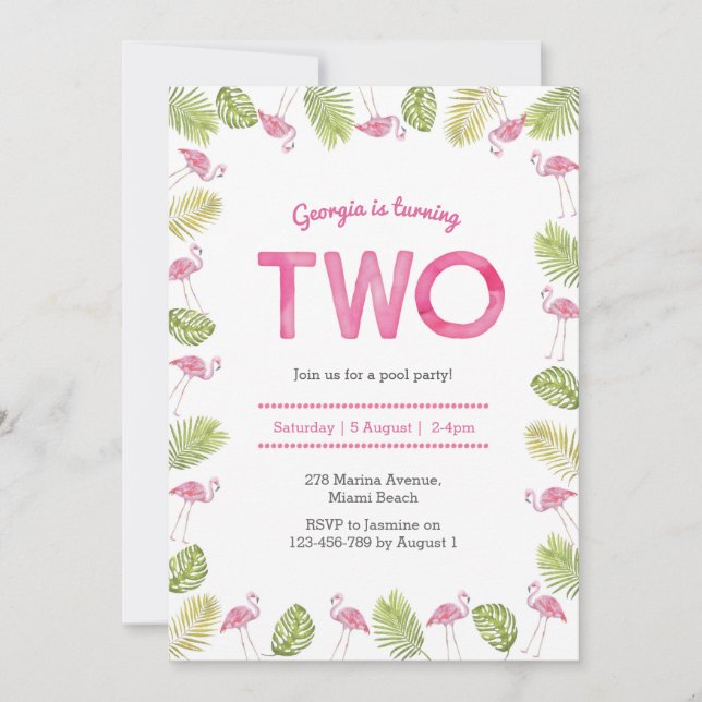 Birthday Invitation | tropical flamingo (Front)