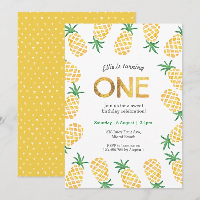 Birthday Invitation | tropical pineapple (Front/Back)