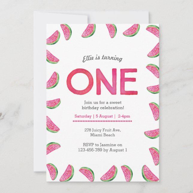 Birthday Invitation | tropical watermelon pink (Front)