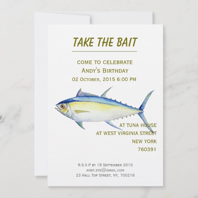 Birthday Invitation tuna illustration (Front)