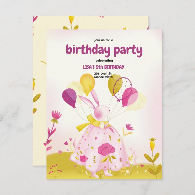 Birthday invitation with a rabbit (Front/Back)