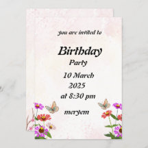 birthday invitation with Floral with butterflies