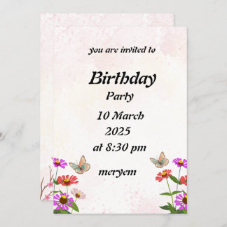 birthday invitation with Floral with butterflies