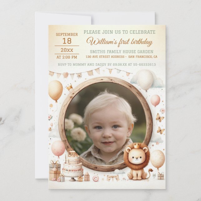 Birthday Invitation with lion cub Frame for Photo (Front)