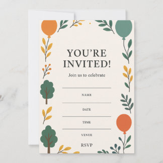Birthday Invitation with Photo Back | Balloons