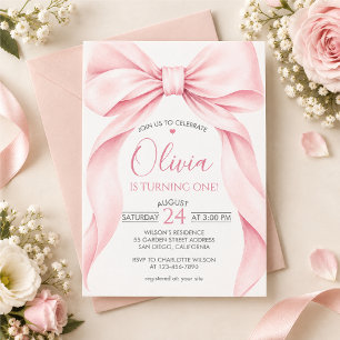 Birthday invitation with pink bow
