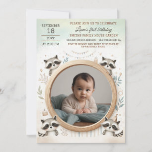 Birthday Invitation with Racoon Frame for Photo