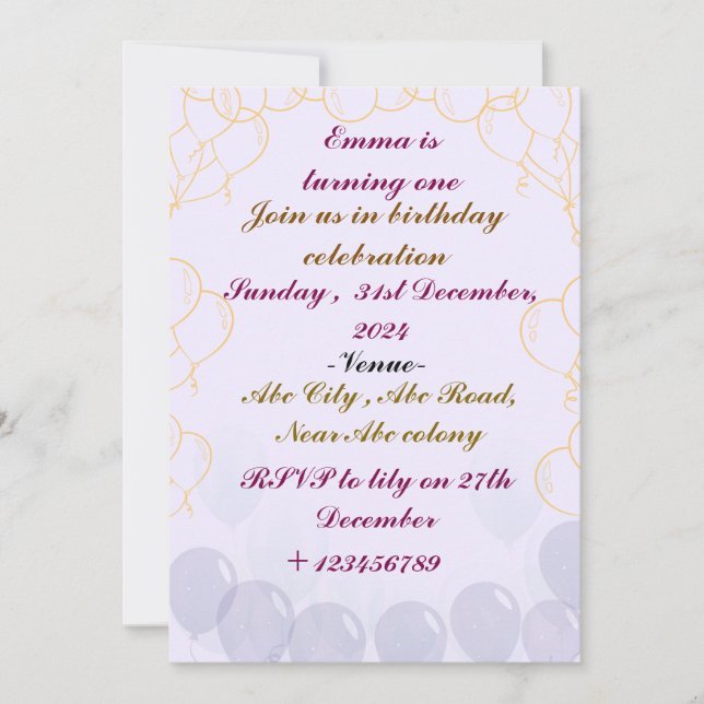 Birthday Invitations  (Front)