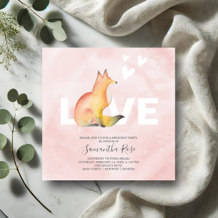 Birthday Invitations Cute Pink Woodland Fox