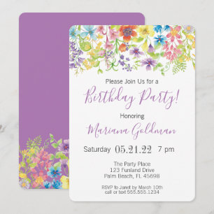 Birthday Invitations Purple Wildflowers Party