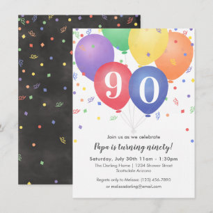 Birthday Invitations with bright coloured balloons