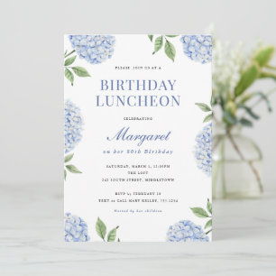 Birthday Invite, Classic Blue Hydrangea Flower Invitation