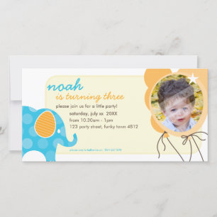 BIRTHDAY INVITE PHOTOCARD :: elephant + balloons 1