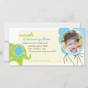 BIRTHDAY INVITE PHOTOCARD :: elephant + balloons 6