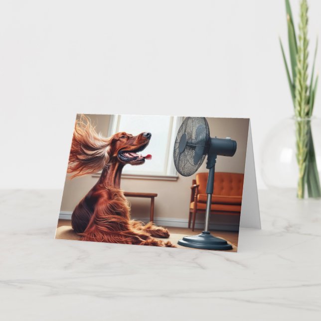 Birthday Irish Setter With Blowing Fan Card (Front)