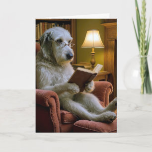 Birthday Irish Wolfhound Dog Reading a Book Card