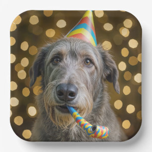 Birthday Irish Wolfhound Dog With Party Hat Paper Plate