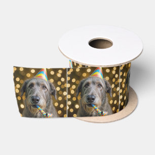 Birthday Irish Wolfhound Dog With Party Hat Satin Ribbon