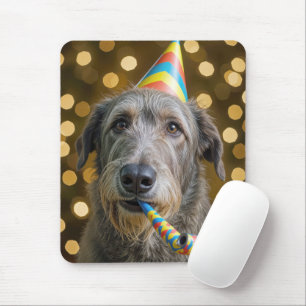 Birthday Irish Wolfhound with Party Hat Mouse Pad