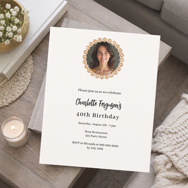 Birthday ivory rose gold diamond photo invitation (Creator Uploaded)