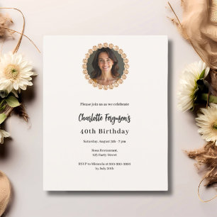 Birthday ivory rose gold diamond photo invitation
