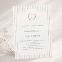 Birthday Ivory Sage Neutral Pinstriped Monogram