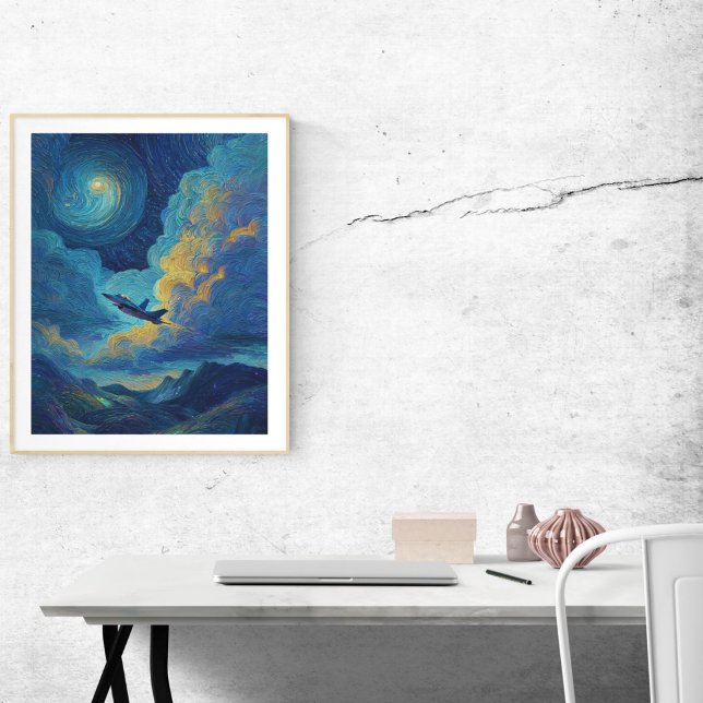 Birthday Jet Fighter Aeroplane Clouds Van Gogh  Poster (Creator Uploaded)