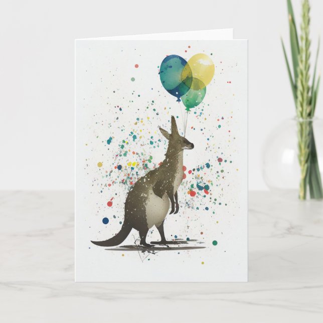 Birthday Kangaroo with Balloons Greeting Card (Front)