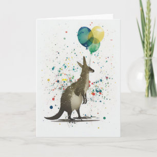 Birthday Kangaroo with Balloons Greeting Card