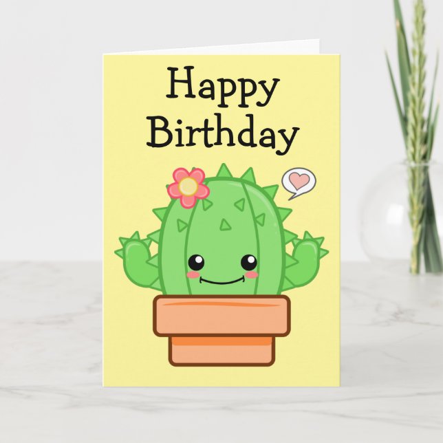 Birthday Kawaii Cactus Card (Front)