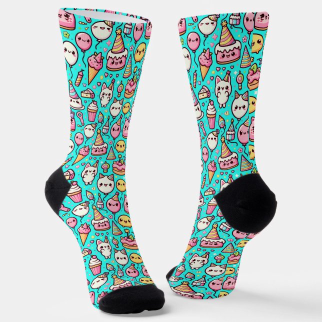 Birthday Kawaii Pattern Socks (Angled)