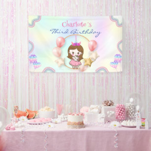 Birthday kawaii princess rainbow unicorn Party kid Banner
