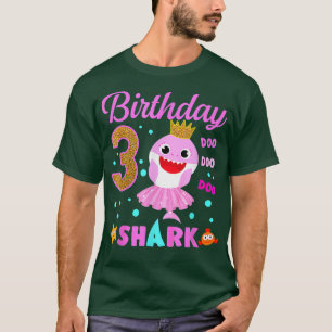 Birthday Kids Kids Shark3rd Girl Three 3 Year Old  T-Shirt