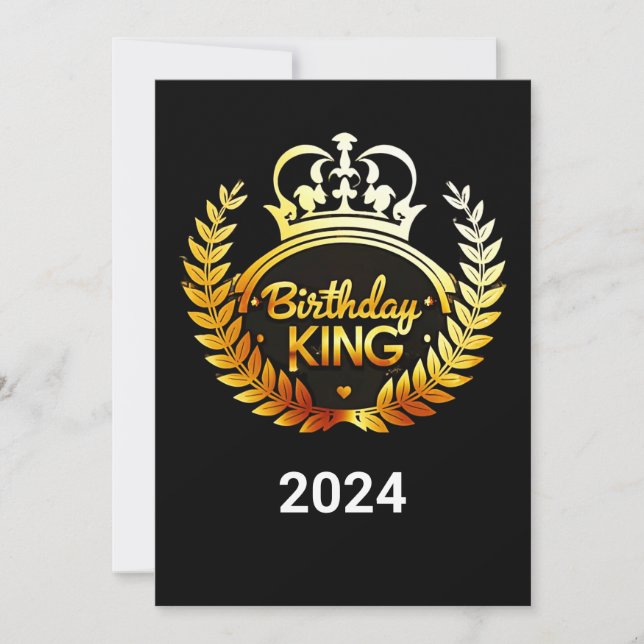 Birthday King 2024 Gold Crown Adult Bday Party Thank You Card (Front)