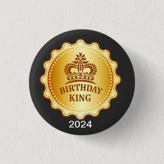 Birthday King 2024 Gold Crown Token Bday Party 3 Cm Round Badge