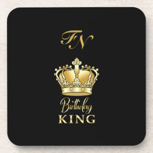Birthday King Gold Crown Royal Monogram Luxury Coaster