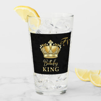 Birthday King Gold Crown Royal Monogram Luxury Glass