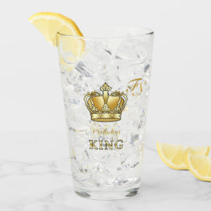 Birthday King Gold Crown Royal Monogram Luxury Glass