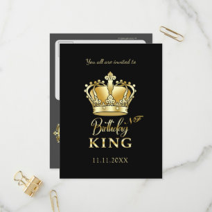 Birthday King Gold Crown Royal Monogram Luxury Invitation Postcard