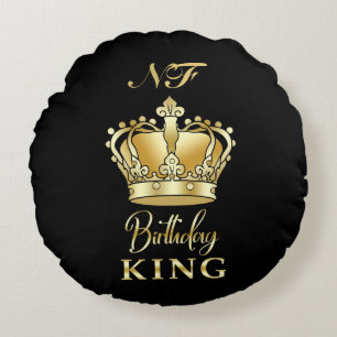 Birthday King Gold Crown Royal Monogram Luxury Round Cushion
