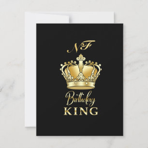Birthday King Gold Crown Royal Monogram Luxury RSVP Card