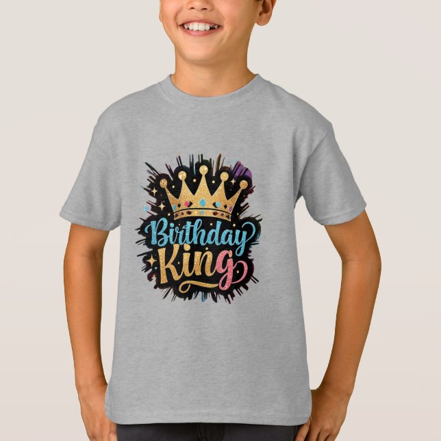 Birthday King Golden Crown Sparkle boys T-Shirt (Front)