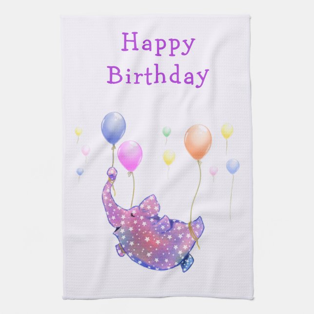Birthday Kitchen Towels Elephant Flying - Fun (Vertical)