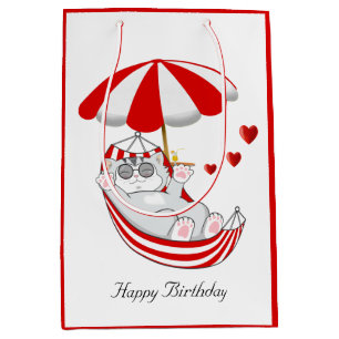 Birthday Kitten in Red & White Hammock Medium Gift Bag